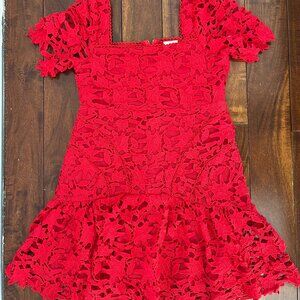 MARLO RED LACE EMBROIDERED DRESS - GIRLS 10